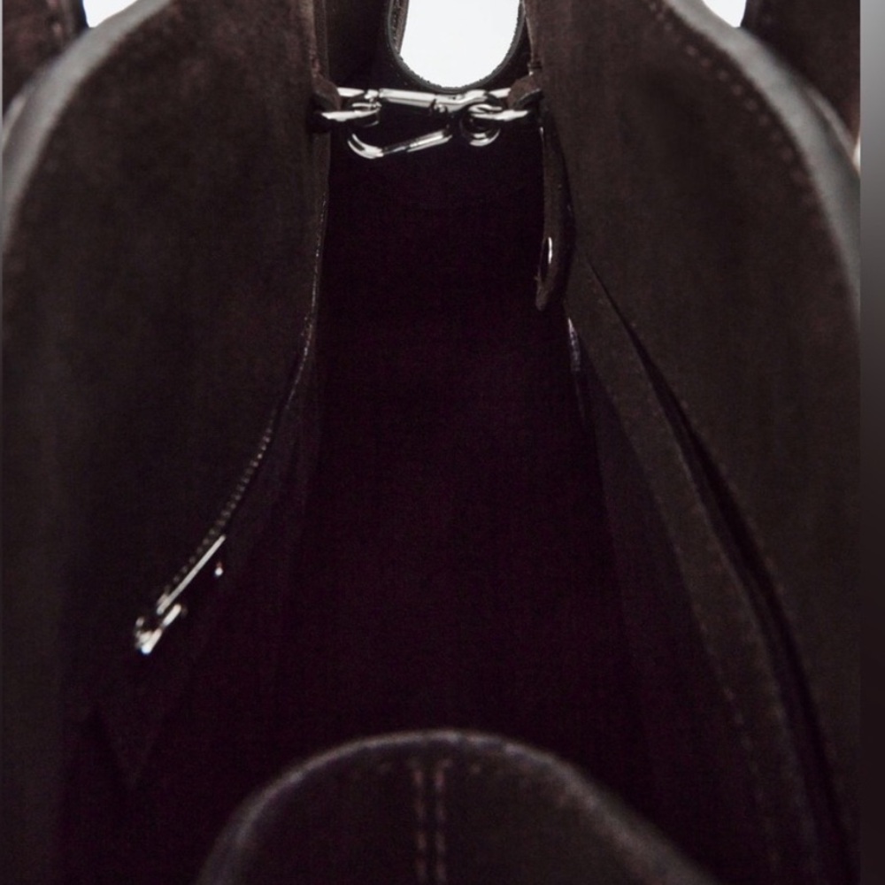 COS Dark Brown Suede Tote Bowling Bag - Picture 4 of 6